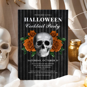 Invitation Gothique Rose Floral Crâne Halloween Cocktail Part