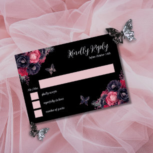 Invitation Gothique rose rouge et noir Moody Quinceañera RSVP