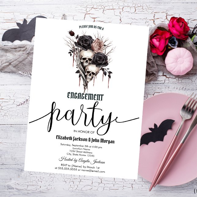 Invitation Gothique Roses Noires Crânes Engagement (Créateur téléchargé)