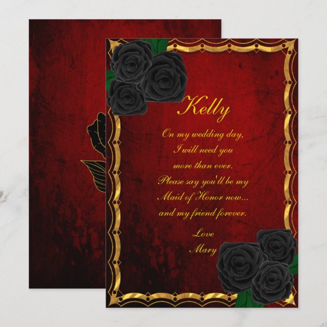 Invitation Gothique Roses Noires Mariage Sang Rouge Demoisell (Devant / Derrière)
