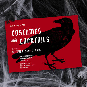 Invitation Gothique Rouge Corbeau noir corbeau Adulte Hallowe