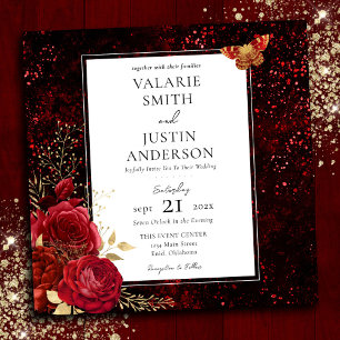 Invitation Gothique rouge éclat Mariage floral tout en un