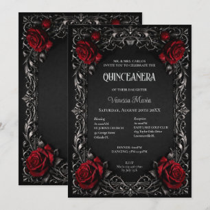 Invitation gothique rouge florale pour Quinceanera