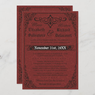 Invitation gothique rouge Mariage damassé victorie