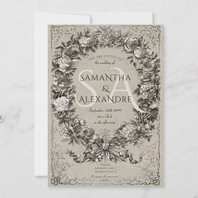 Invitation Gothique Royal Médiéval Floral Rose Mariage de cou (Devant)