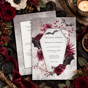 Invitation Gothique Rustique Bordeaux Noir Halloween Recto-Ve