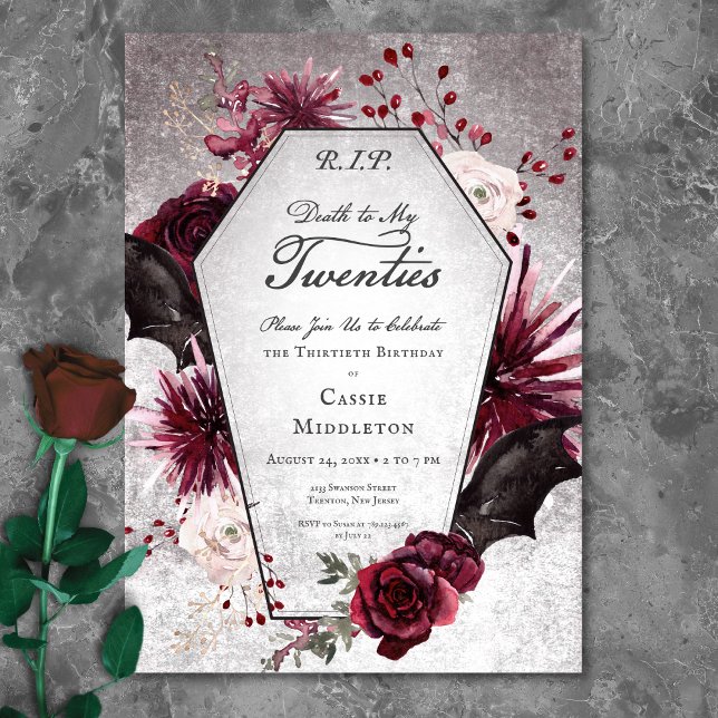Invitation Gothique Rustique La Mort à Mes Vingt Ans 30e Anni (Rustic Gothic Death to My Twenties 30th Birthday Invitation)
