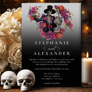 Invitation Gothique Skeleton Couple Black Flower Mariage