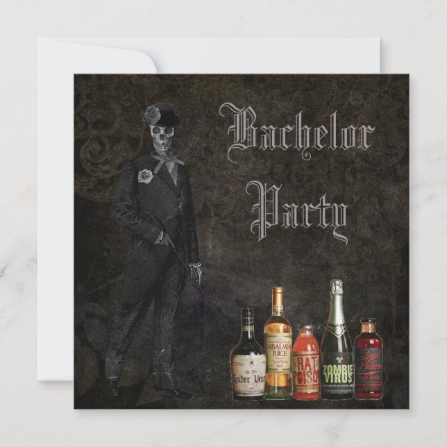 Invitation Gothique Skeleton Groom & Poison Bachelor Party (Devant)
