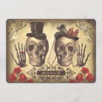Gothique Skull Couple Day of Dead Wedding Invitati