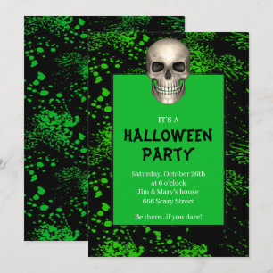Invitation Gothique Skull Green Splatz Halloween Party