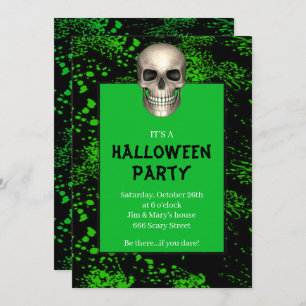 Invitation Gothique Skull Green Splatz Halloween Party