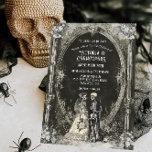 Invitation Gothique Squelette mariée et Mariage de chambre<br><div class="desc">Dark and Moody "Jusqu'à ce que la mort nous sépare" Goth Wedding invitations avec des squelettes de mariés et de mariés. Comprend une mariée en squelette avec bouquet floral blanc et marié dans un hall gothique ovale hanté par l'arc. Parfait pour un Halloween, jour des morts, "la mort nous sépare",...</div>