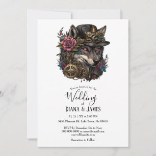 Invitation Gothique Steampumk Wolf rose Mariage floral