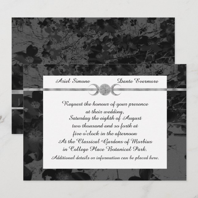 Invitation Gothique Triple Moon Floral Mariage Handfasting St (Devant / Derrière)