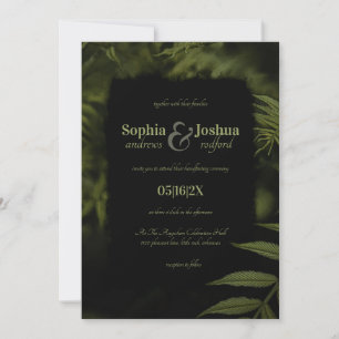 Invitation Gothique Vert foncé Feuille Mariage noir à la main