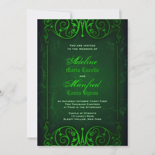 Invitation Gothique Victorien Ghoulish Mariage vert (Devant)