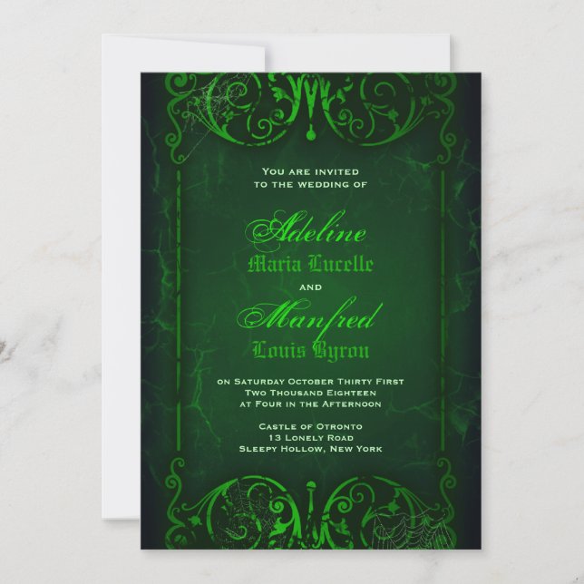 Invitation Gothique Victorien Ghoulish Mariage vert (Devant)