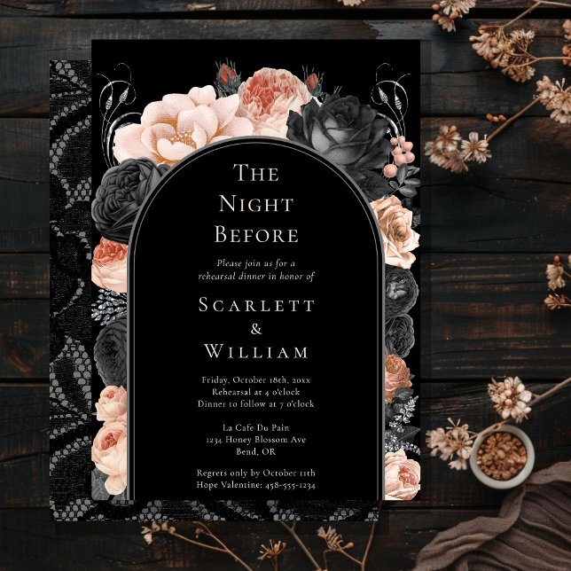 Invitation Gothique Vintage Arc Noir Mariage Nuit avant (Créateur téléchargé)