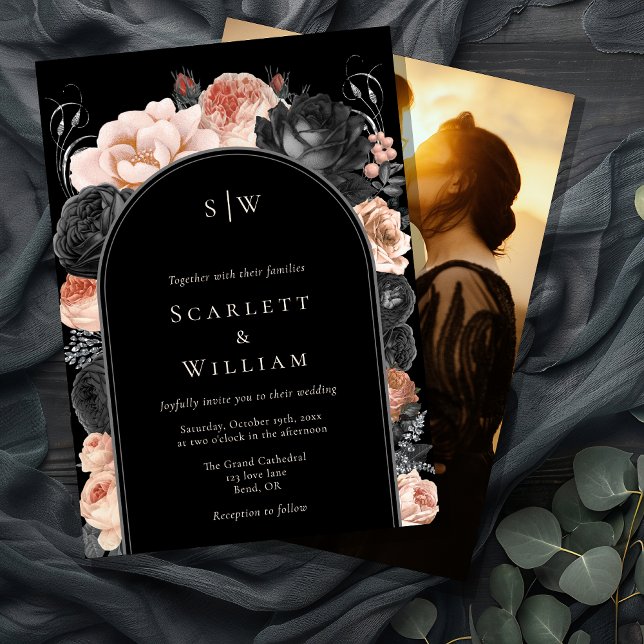 Invitation Gothique Vintage Arc Noir Monogramme Mariage photo (Créateur téléchargé)