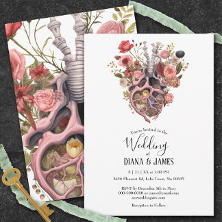 Invitation Gothique Vintage Boho Mariage cardiaque anatomique