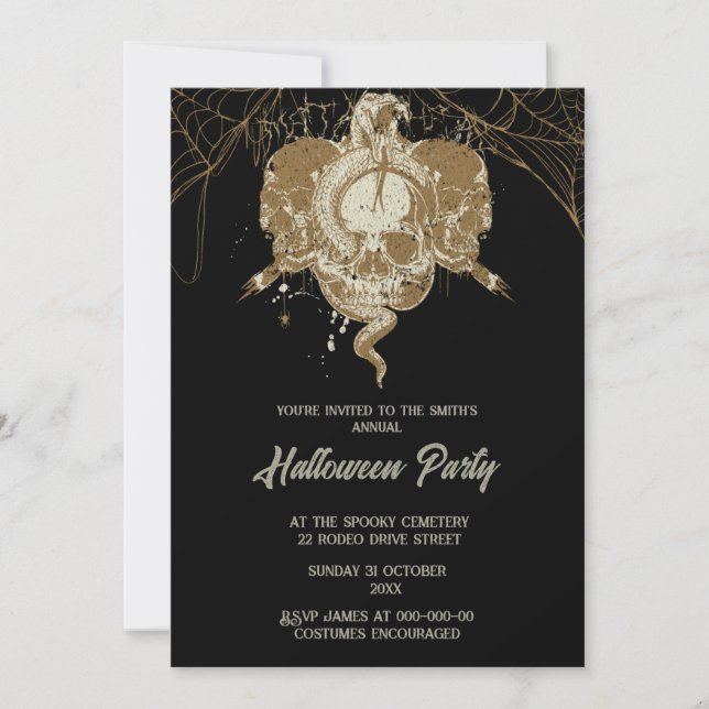 Invitation gothique vintage crâne éffrayant halloween (Devant)