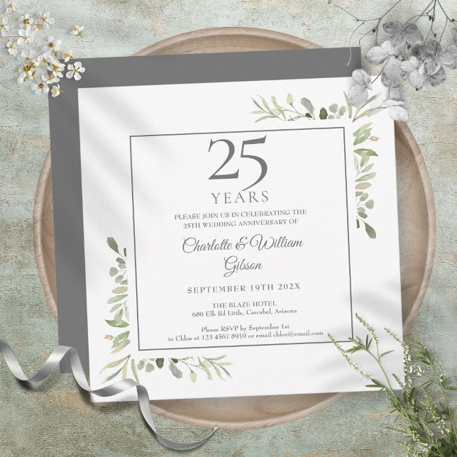 Invitation Gouache Aquarelle 25e Anniversaire (Soft Watercolour Greenery 25th Anniversary Invitation)