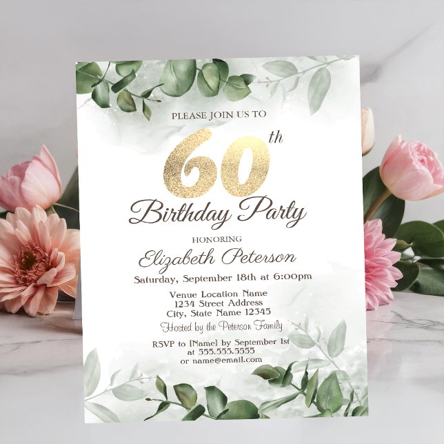 Invitation Gouache Eucalyptus Verdure 60e Anniversaire   (Créateur téléchargé)
