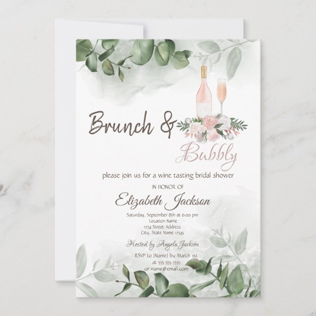 Invitation Goûter du vin Eucalyptus Verdure Brunch & Bulles (Devant)