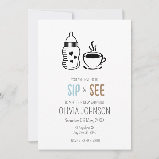 Invitation Goûter et voir, Bienvenue bébé garçon, Rencontre e (Devant)