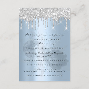 Invitation Gouttes d'argent Roses Bleu Fumé Mariage Douzième