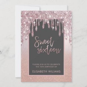 Invitation gouttes de glitterie or rose ombre papillon invita