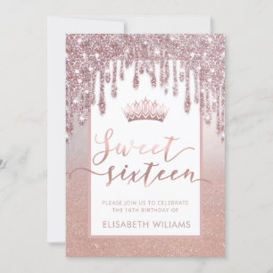 Invitation gouttes de glitterie or rose ombre tiara invitatio