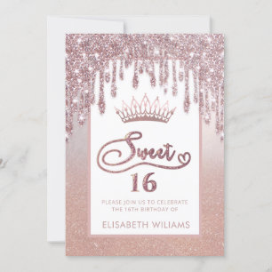 Invitation gouttes de glitterie or rose ombre tiara invitatio