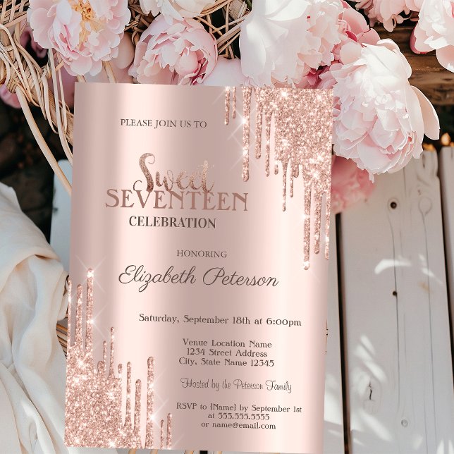 Invitation Gouttes de Lustre Modernes Rose Doré Anniversaire  (Créateur téléchargé)