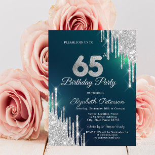 Invitation Gouttes de paillettes argentées 65e anniversaire v