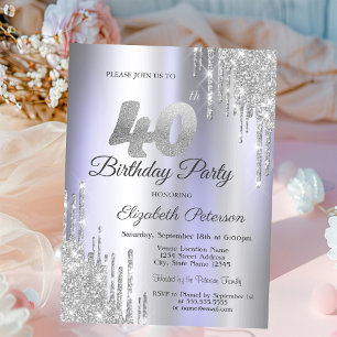 Invitation Gouttes de Paillettes Argentées Anniversaire 40 an