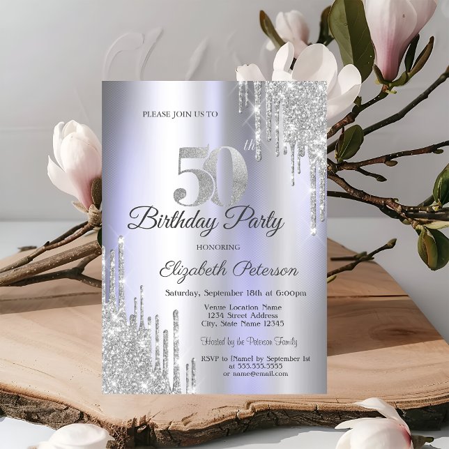 Invitation Gouttes de Paillettes Argentées Anniversaire 50 An (Créateur téléchargé)