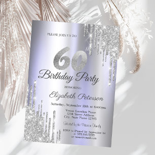 Invitation Gouttes de Paillettes Argentées Anniversaire 60 An