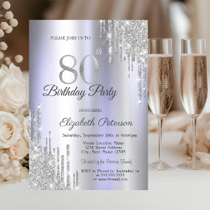 Invitation Gouttes de paillettes argentées Anniversaire 80 a