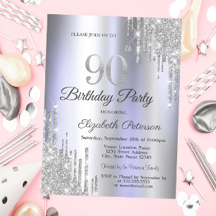 Invitation Gouttes de paillettes argentées Anniversaire 90 a