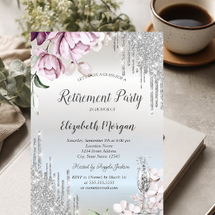 Invitation Gouttes de paillettes argentées Fleurs violettes R