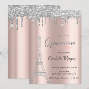 Invitation Gouttes de paillettes argentées, Quinceanera de la