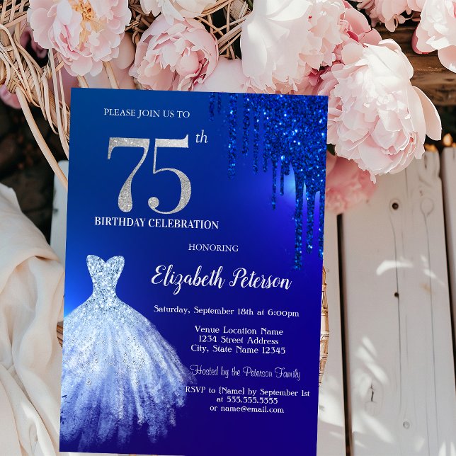 Invitation Gouttes de paillettes bleu marine, robe bleue pour (Créateur téléchargé)