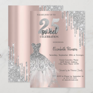 Invitation Gouttes de paillettes chic, robe de tour Eiffel Sw