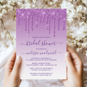 Invitation Gouttes de paillettes chic violet ombré Baby Showe