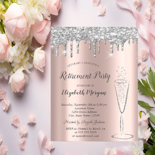 Invitation Gouttes de paillettes d'argent en verre Rose Gold