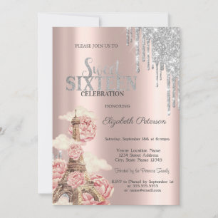 Invitation Gouttes de paillettes d'argent, Pivoines de la Tou