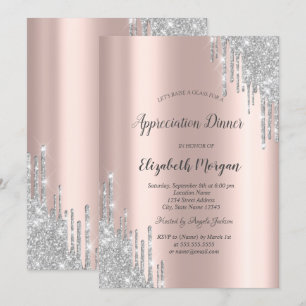 Invitation Gouttes de paillettes d'argent Rose Or Appréciatio