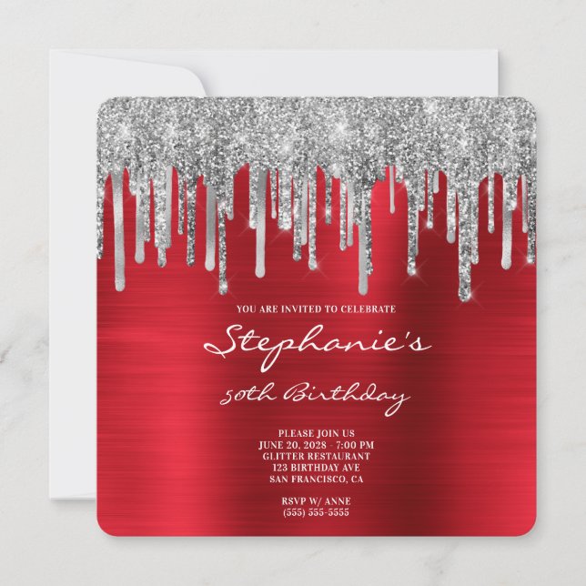 Invitation Gouttes de paillettes d'argent sur papier d'alumin (Devant)